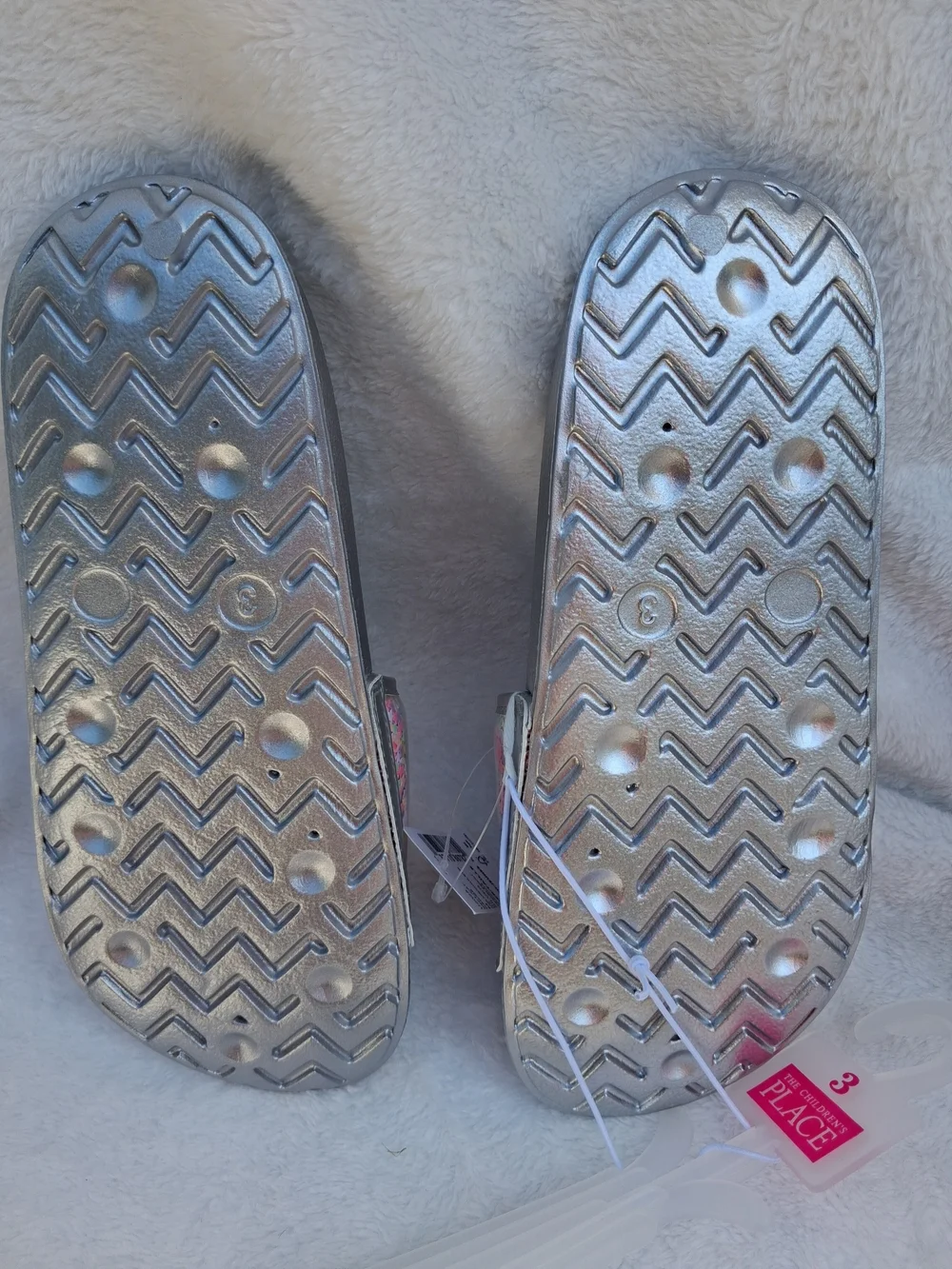 The Children's Place Girls' Silver Holographic Sequin Slide Sandals